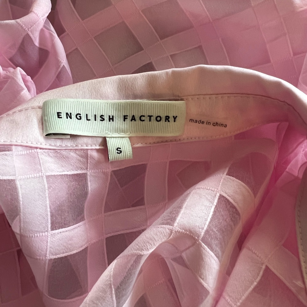English Factory Pink Sheer Grid Button-Down Blouse - Picture 13 of 16